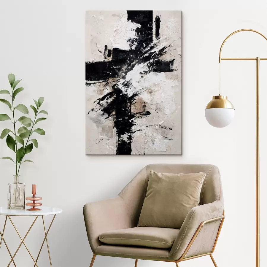 Tablouri Interior modern abstract, cu linii haotice și tușe volumetrice în stilul picturii pe pânză s47090