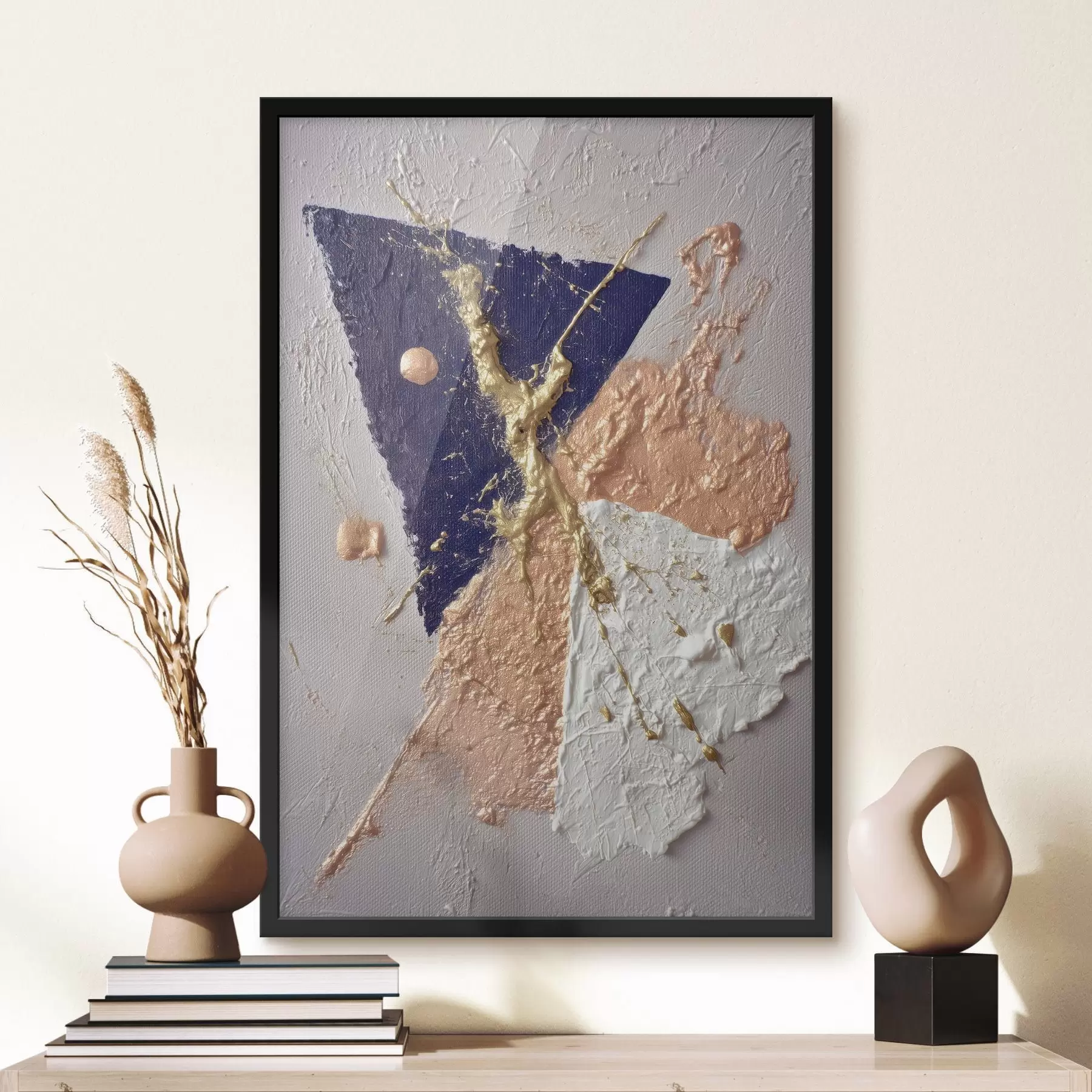 fototapet Compoziție abstractă cu un triunghi albastru închis și pensule în relief în stilul picturii în ulei f46953