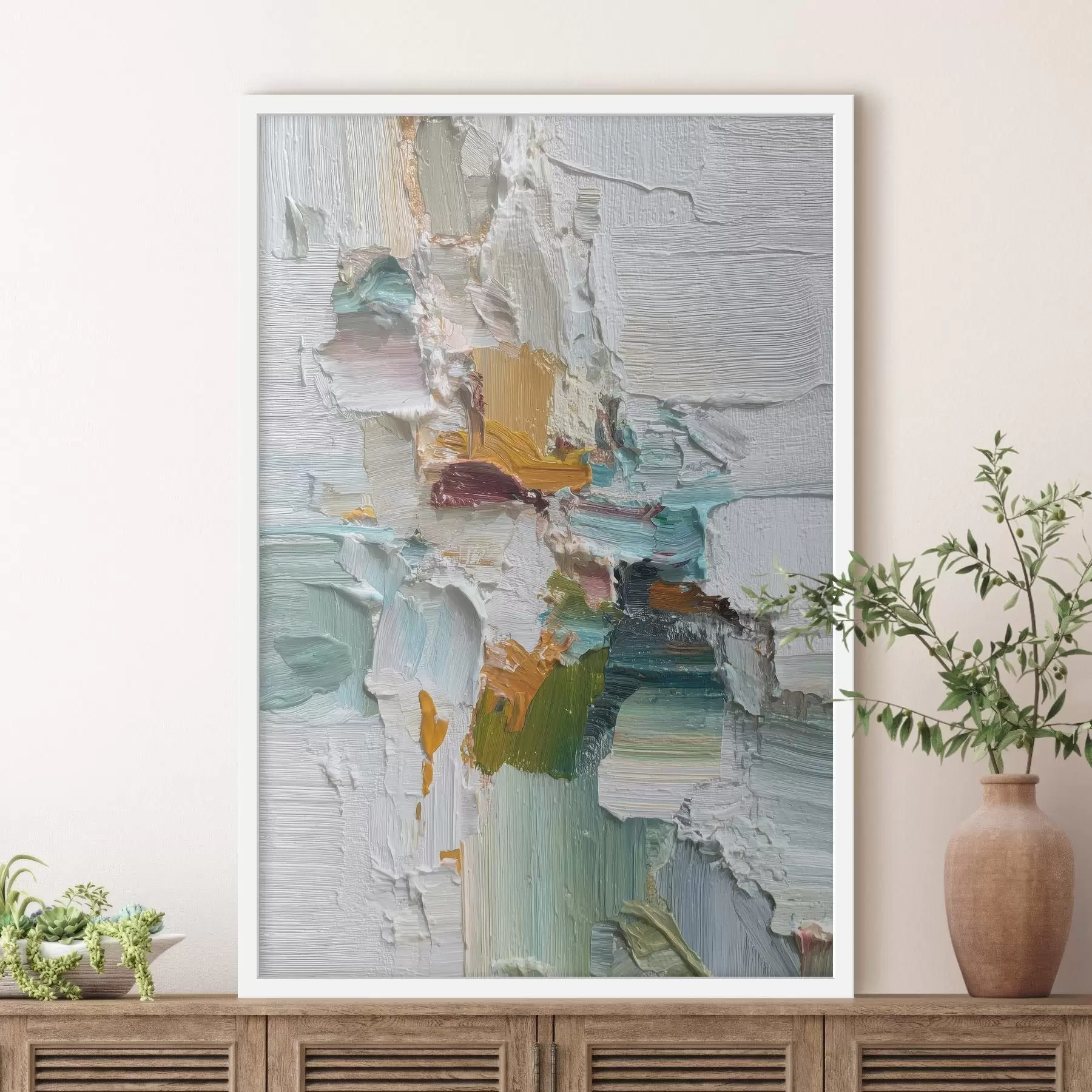 fototapet Compoziție cu accente turcoaz și portocaliu în stil pictură în ulei f46958