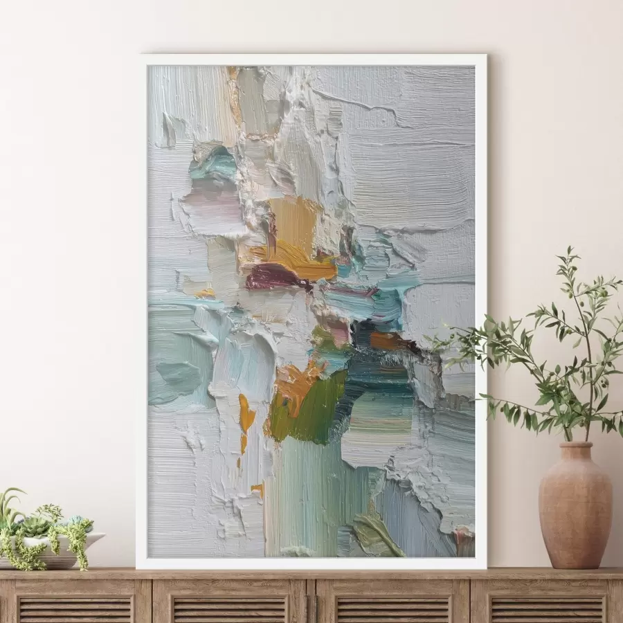 fototapet Compoziție cu accente turcoaz și portocaliu în stil pictură în ulei f46958