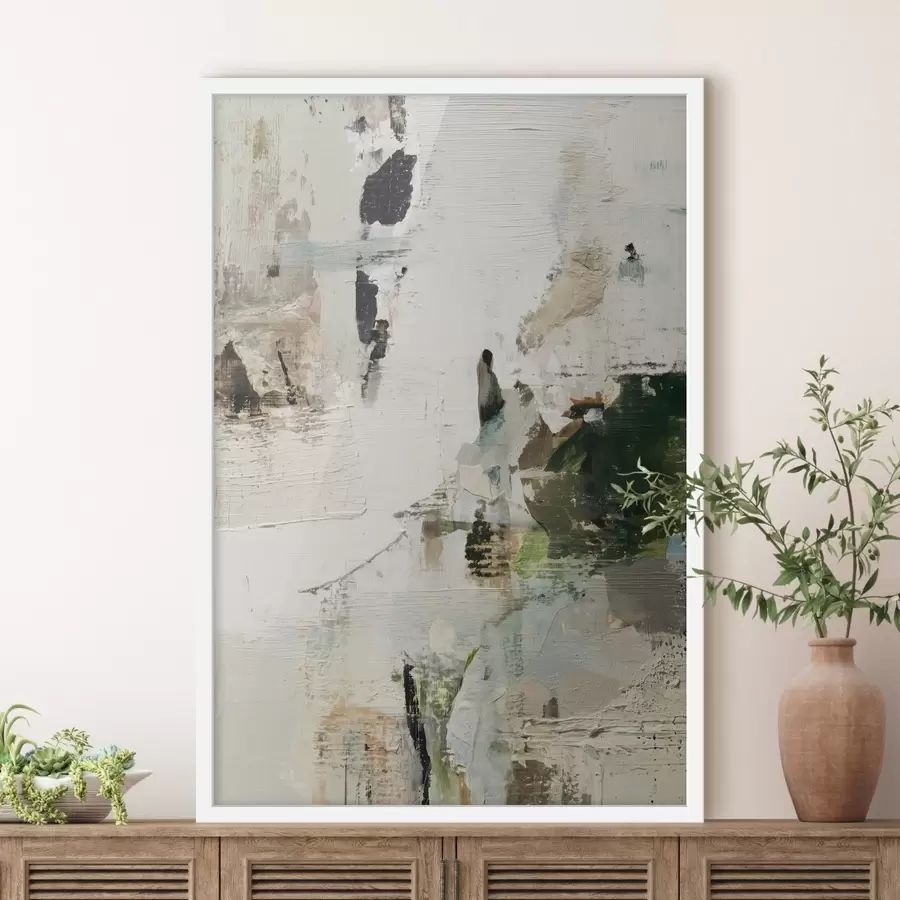 fototapet Compoziție abstractă în tonuri pastelate cu accente de verde închis în stilul picturii în ulei f46960