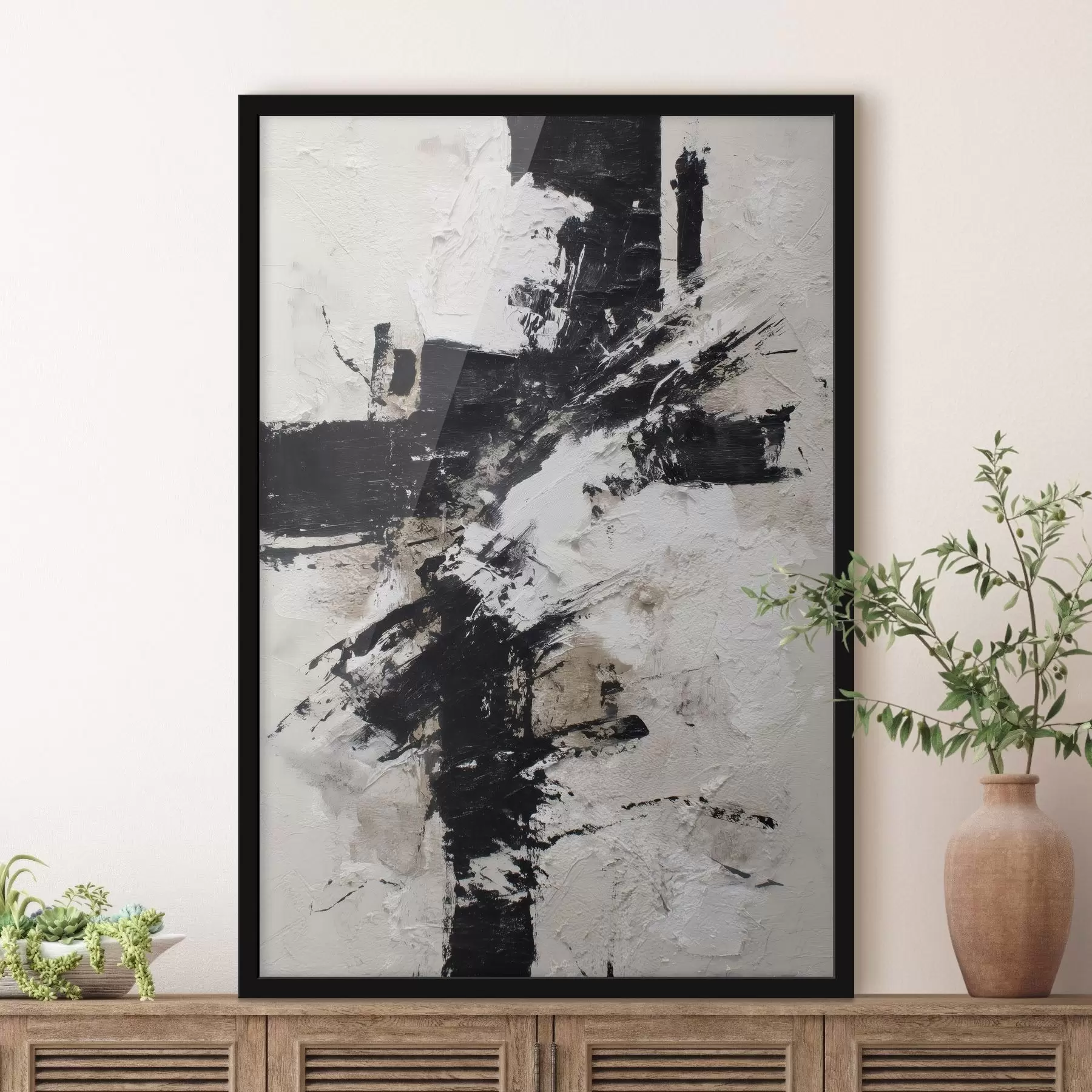 Tablouri Interior modern abstract, cu linii haotice și tușe volumetrice în stilul picturii pe pânză f47090