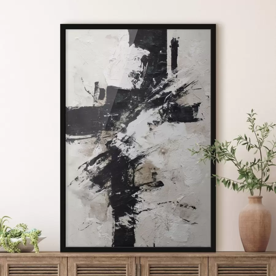 fototapet Interior modern abstract, cu linii haotice și tușe volumetrice în stilul picturii pe pânză f47090