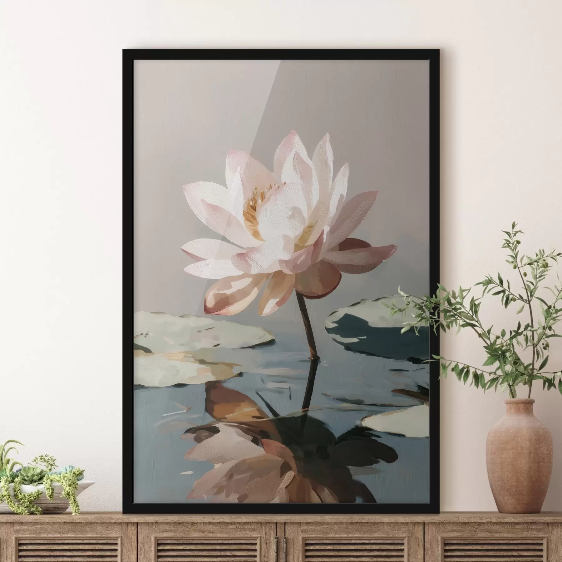 fototapet Lotus alb pe fundal pastelat în stil pictură în ulei f47093