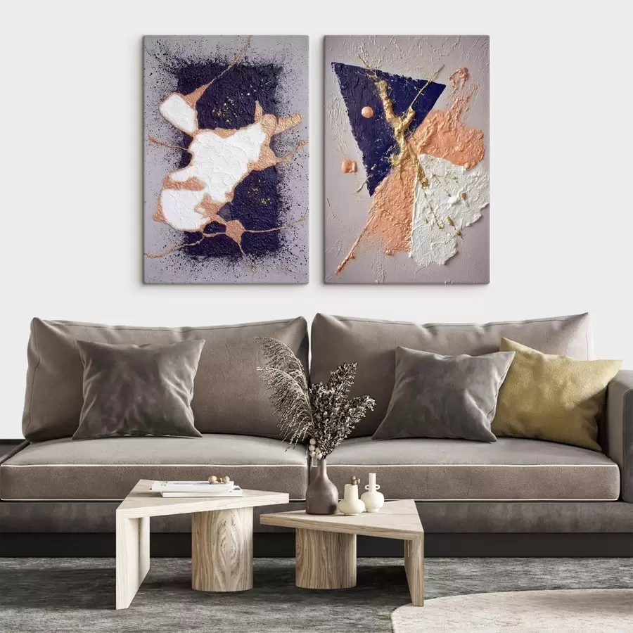 Tablouri Pictură abstractă într-o paletă de culori închise, cu accente de galben strălucitor m01095