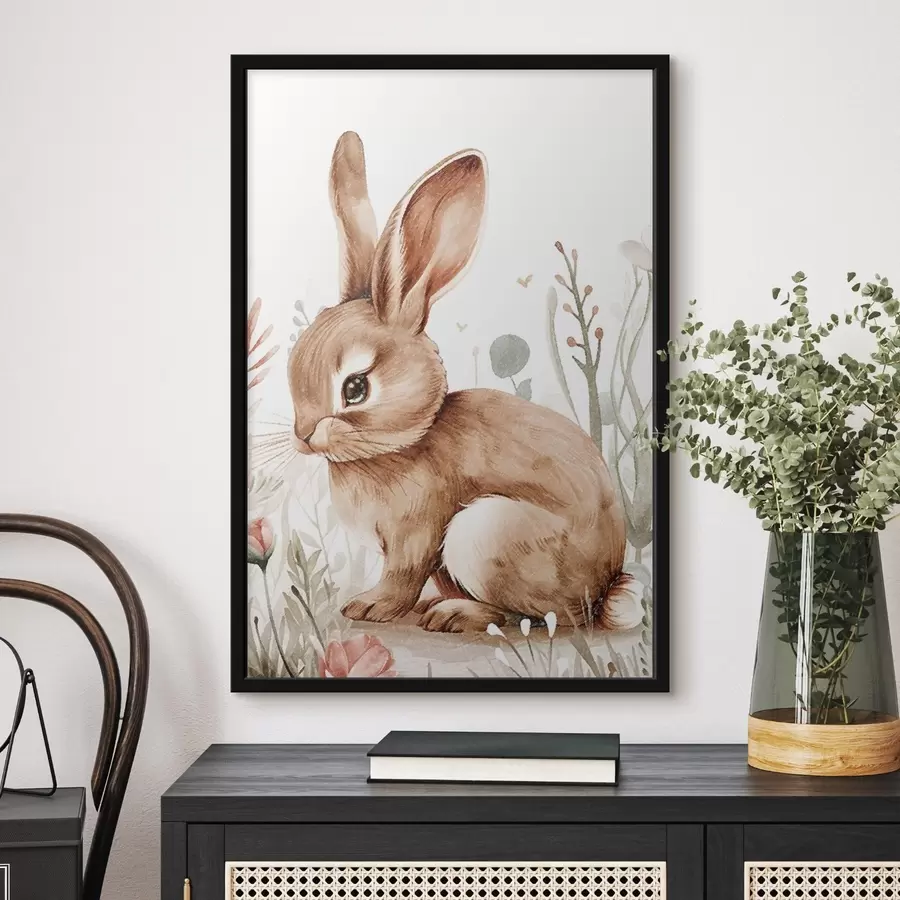 fototapet Iepuraș drăguț în flori, efect creion f47741