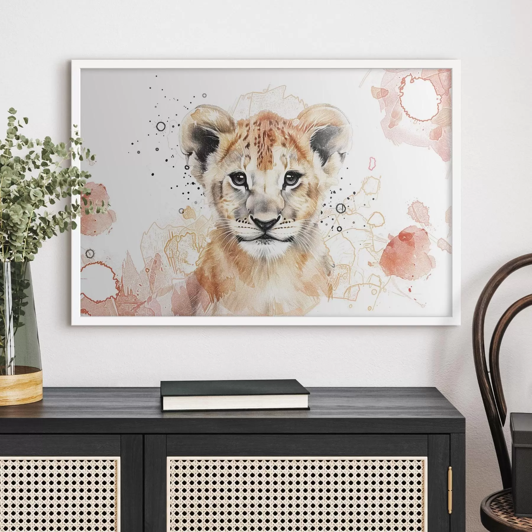 fototapet Pui de leu pictat în acuarelă, efect creion f47742