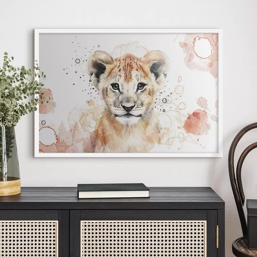 fototapet Pui de leu pictat în acuarelă, efect creion f47742