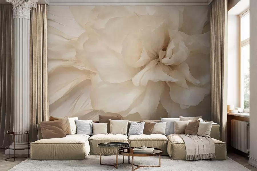 fototapet Floare delicată, texturată, de culoare deschisă, cu petale translucide, fundal abstract moale w09632