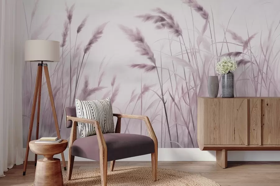 fototapet Iarbă uscată, înaltă, cu textură, cu spice de grâu în câmp, pe un fundal moale, pal w09648v2