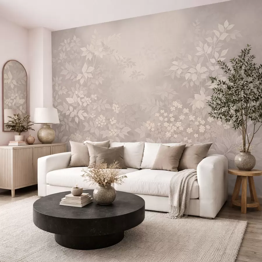 fototapet Ornament botanic ușor, cu frunze și flori mici w05115