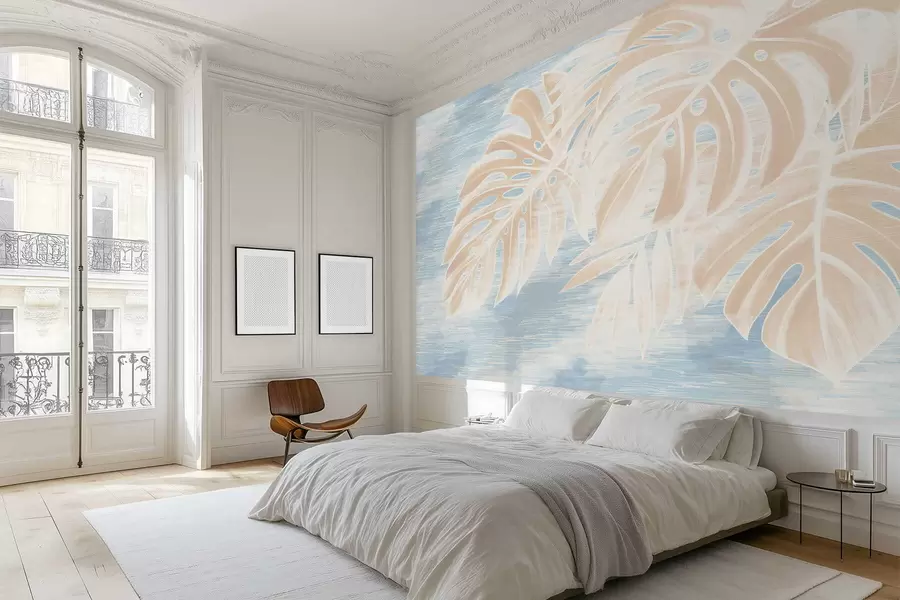 fototapet Frunze abstracte în tonuri calde de bej pe un fundal deschis w05130