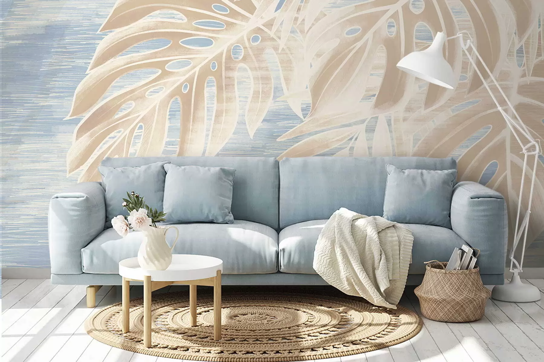 fototapet Frunze abstracte în tonuri calde de bej pe un fundal deschis w05130