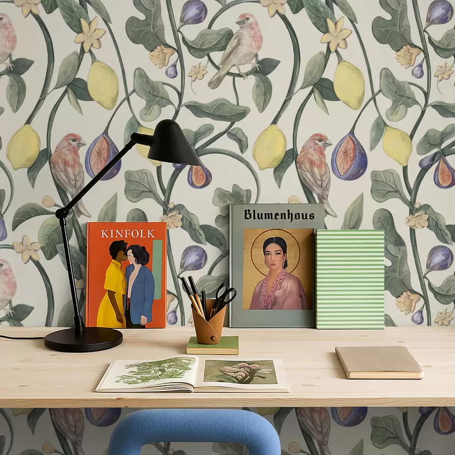 fototapet Păsări printre frunze și fructe a01107