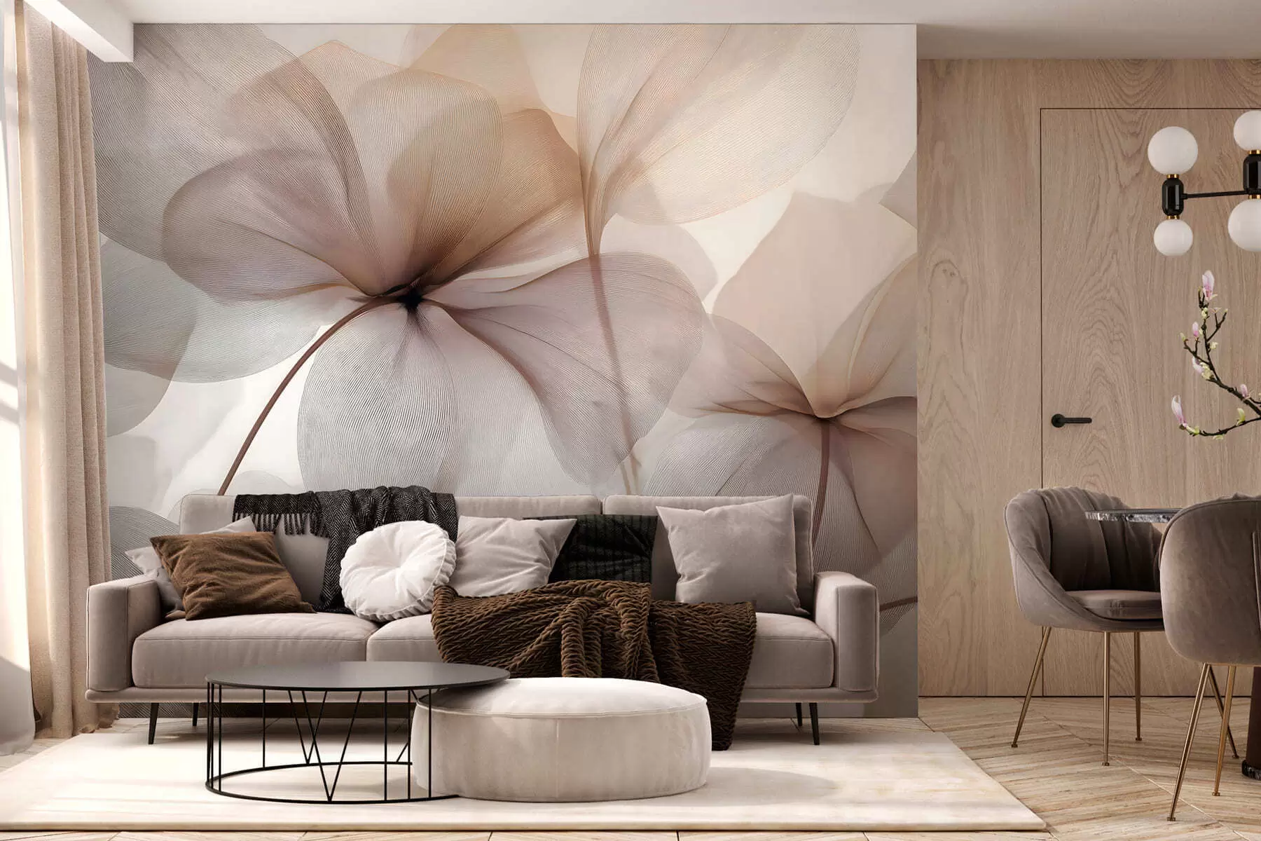 fototapet flori semi-transparente cu nervuri w05070