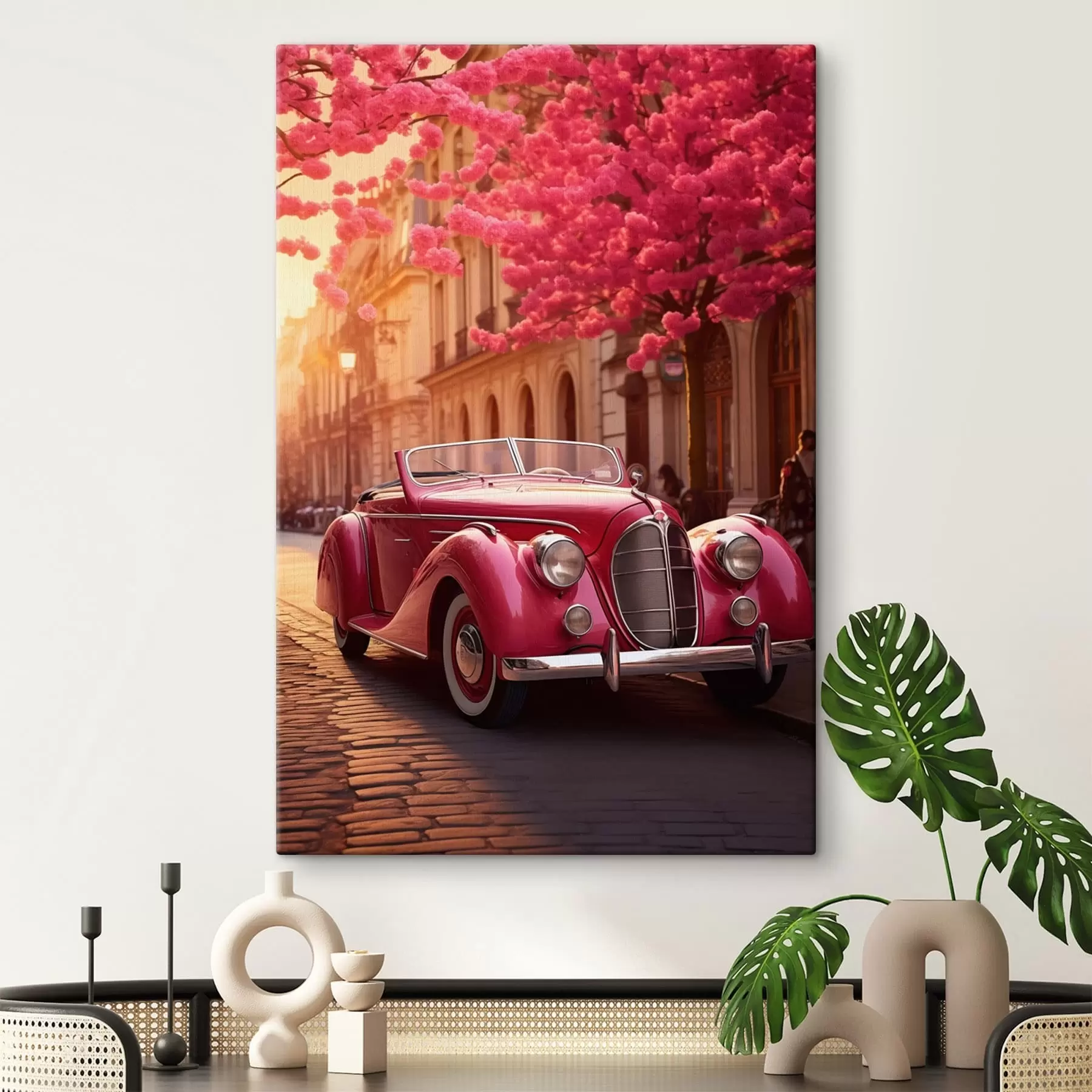 Tablouri Mașină roz sub copaci înfloriți s47295