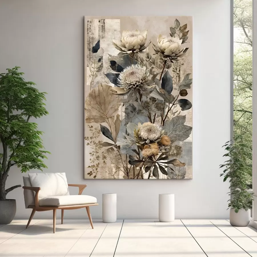 Tablouri Compoziție botanică în paletă de culori discrete s47755