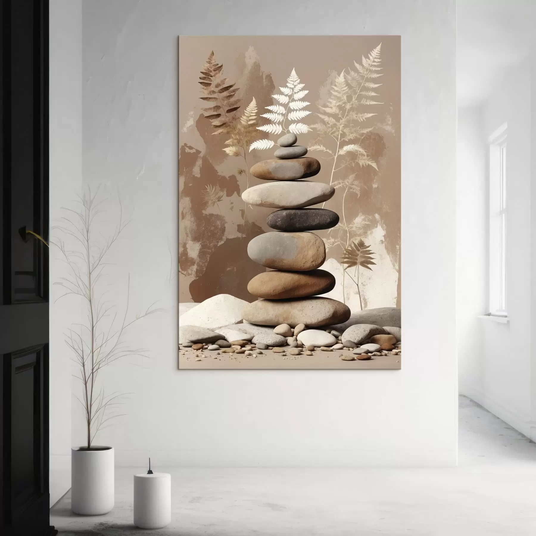 Tablouri Stivă de pietre netede cu fundal botanic s47764