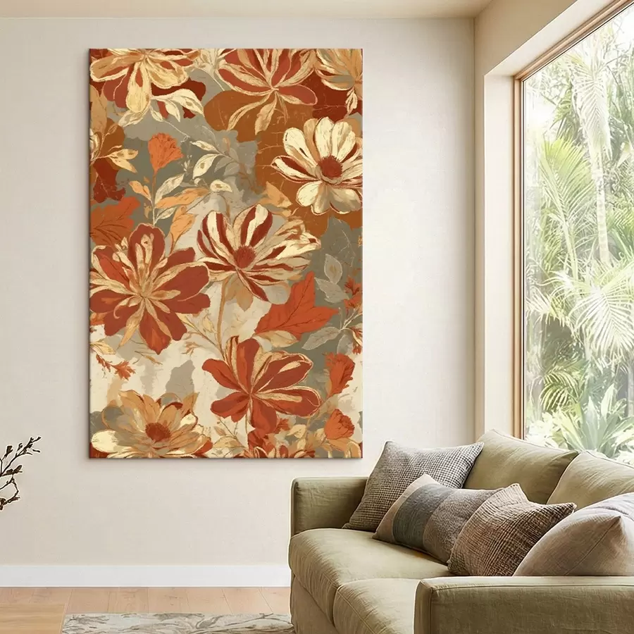 Tablouri Model floral în nuanțe calde de ruginiu și crem s47770