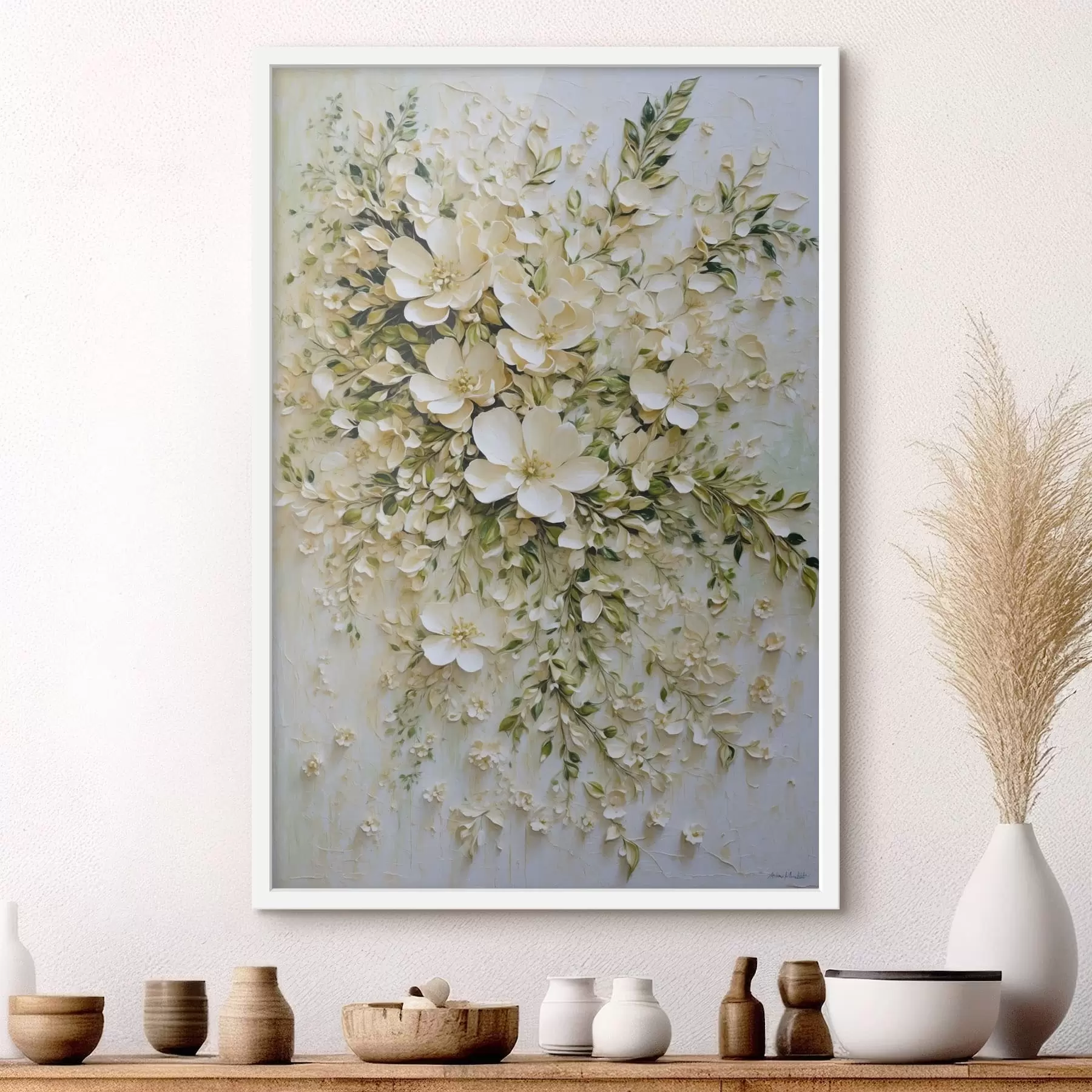 fototapet Compoziție mare din flori și frunze crem f47267