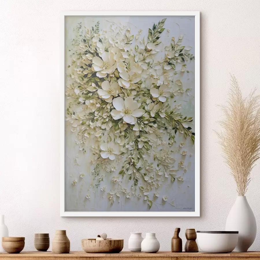 fototapet Compoziție mare din flori și frunze crem f47267