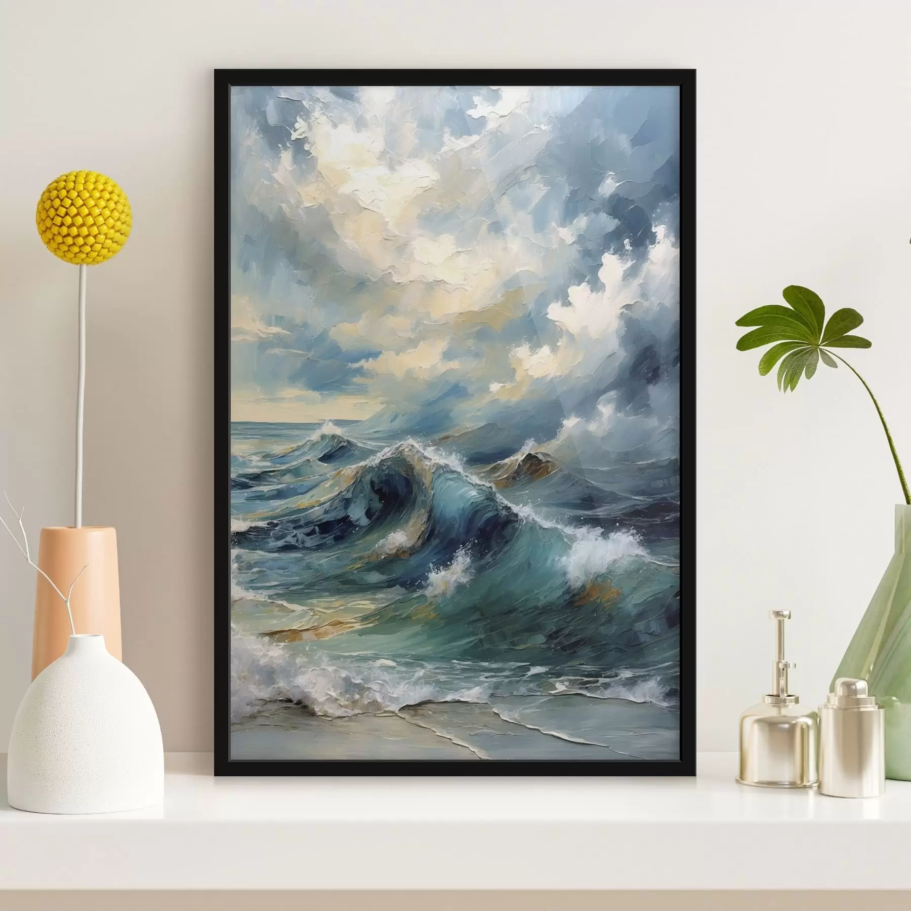 fototapet Valuri marine sub un cer înnorat și luminos f47275