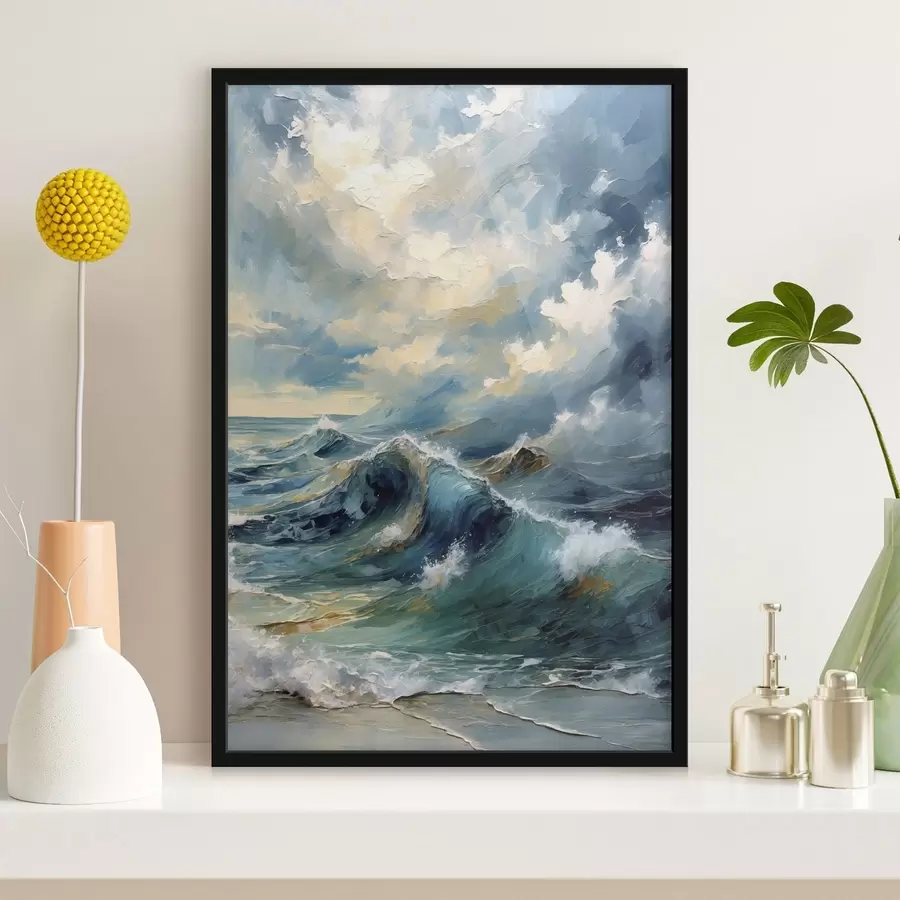 fototapet Valuri marine sub un cer înnorat și luminos f47275