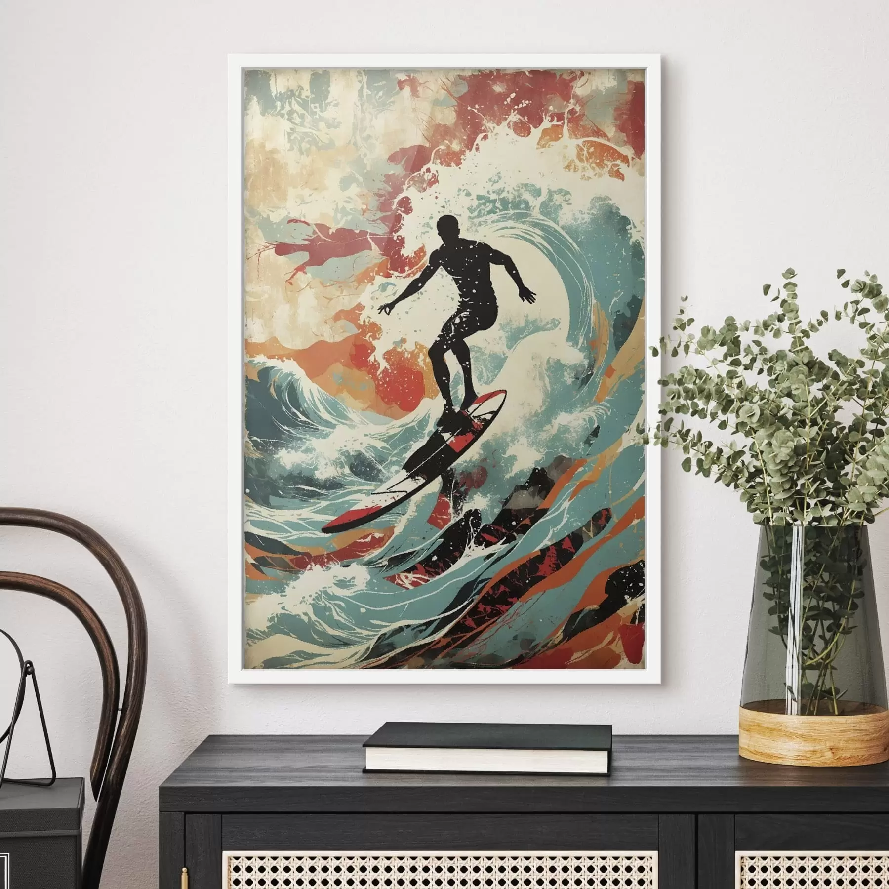 fototapet Silueta unui surfer pe valuri în culori vii f47284