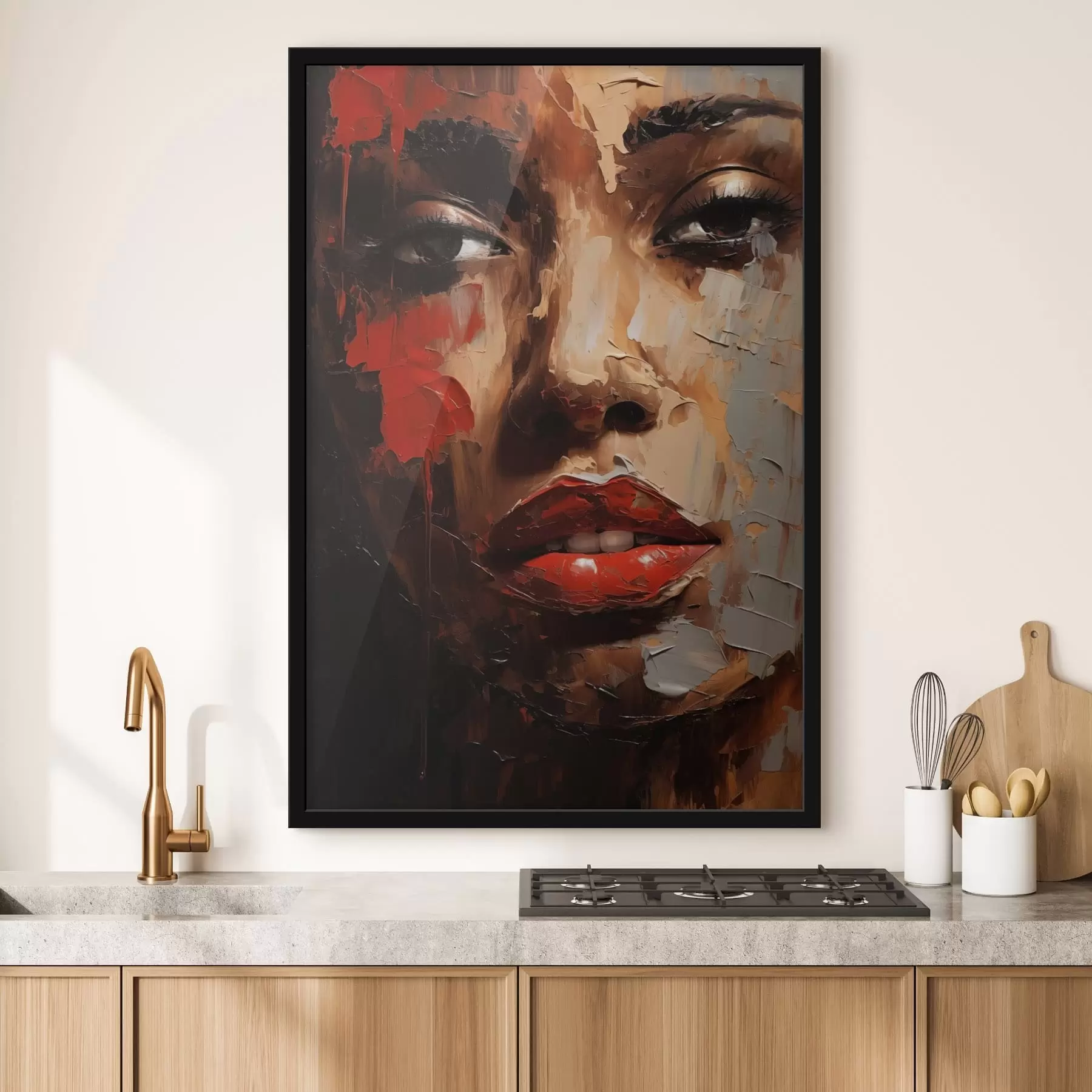 fototapet Portret feminin viu, cu accente roșii f47293