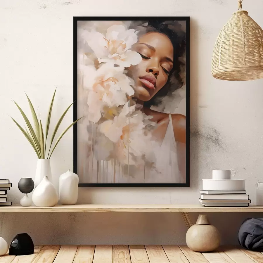 fototapet Portret feminin lângă flori mari f47307