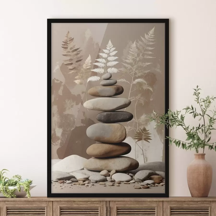 fototapet Stivă de pietre netede cu fundal botanic f47764