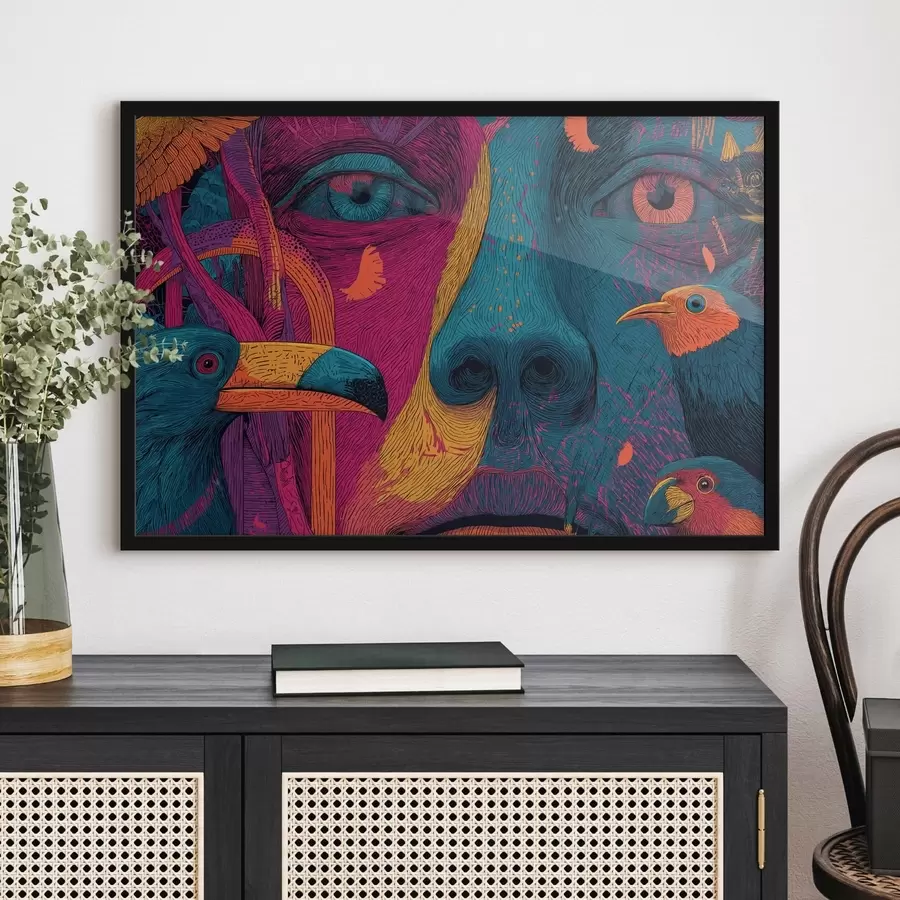 fototapet Portret psihedelic cu păsări f47789