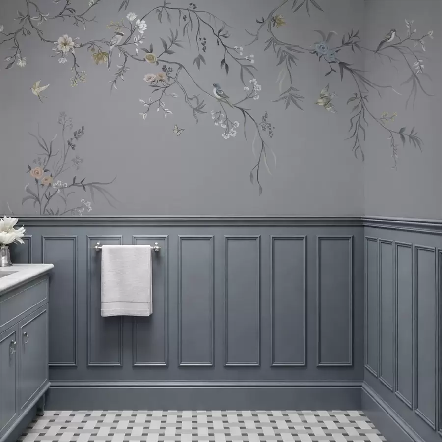 fototapet Ramuri florale cu păsări pe fundal verzui w05127v5