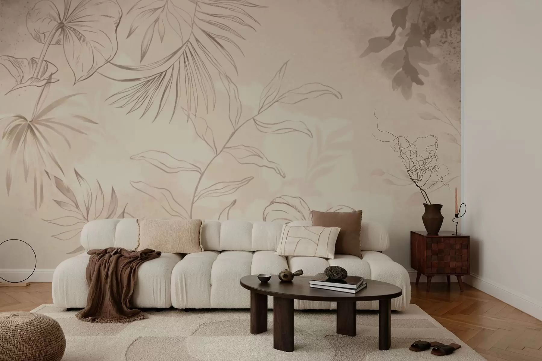 fototapet Plante liniare pe fundal bej texturat w05128