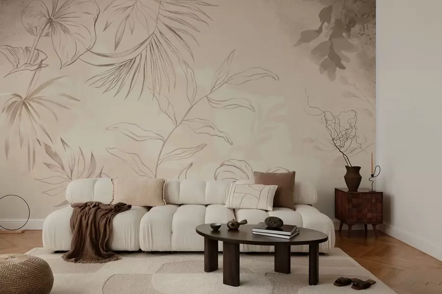 fototapet Plante liniare pe fundal bej texturat w05128