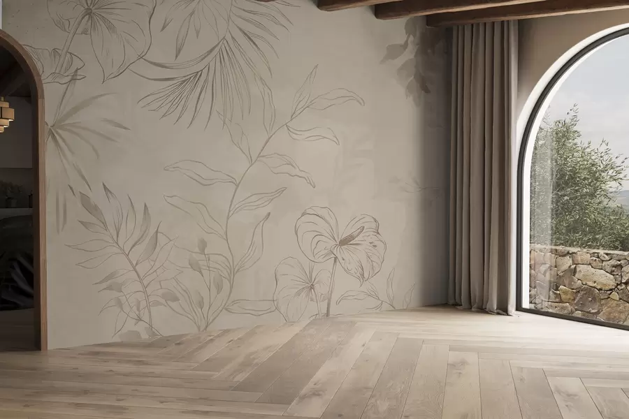 fototapet Plante liniare pe fundal bej texturat w05128