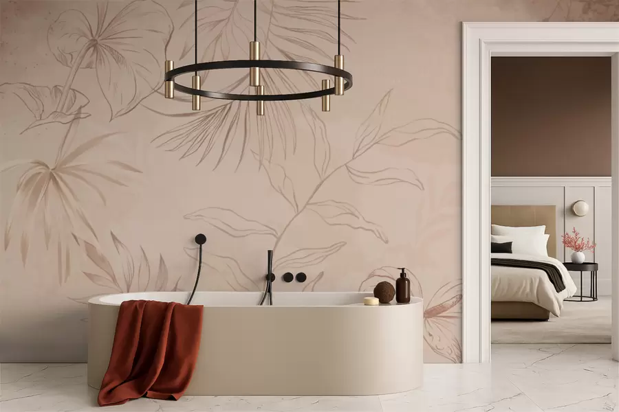 fototapet Plante liniare pe fundal bej texturat w05128