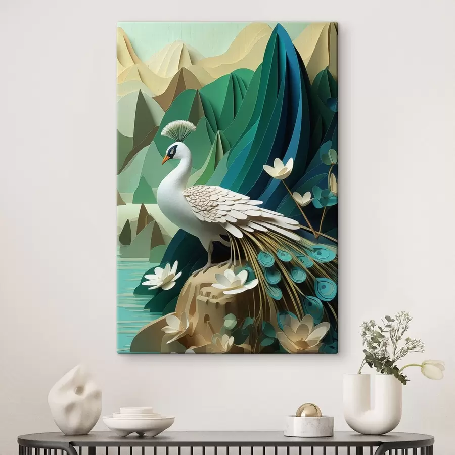 Tablouri Păun pe fundal verde s47901