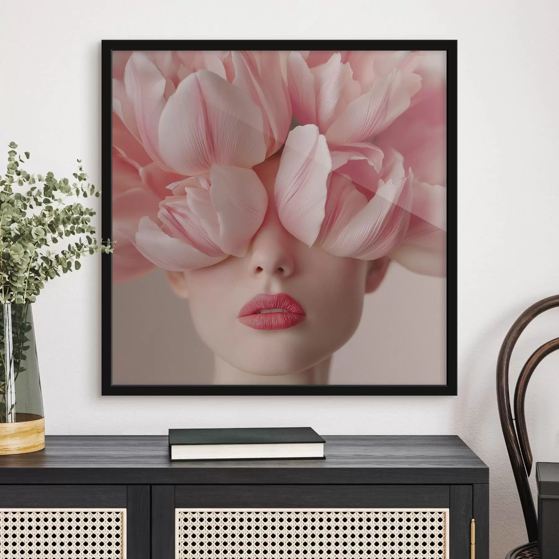 fototapet Portret feminin cu petale roz f47920