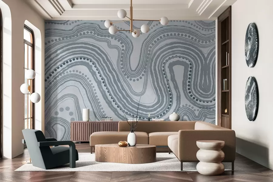 fototapet Linii și puncte albastre abstracte, artă modernă texturată w09747v3