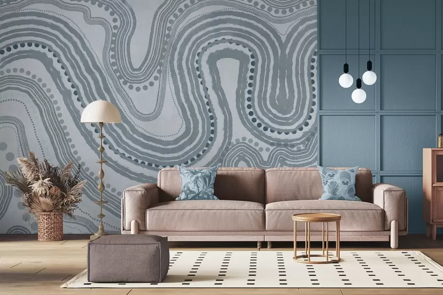 fototapet Linii și puncte albastre abstracte, artă modernă texturată w09747v3