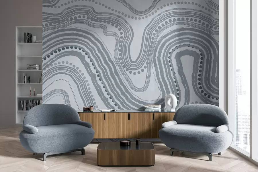 fototapet Linii și puncte albastre abstracte, artă modernă texturată w09747v3