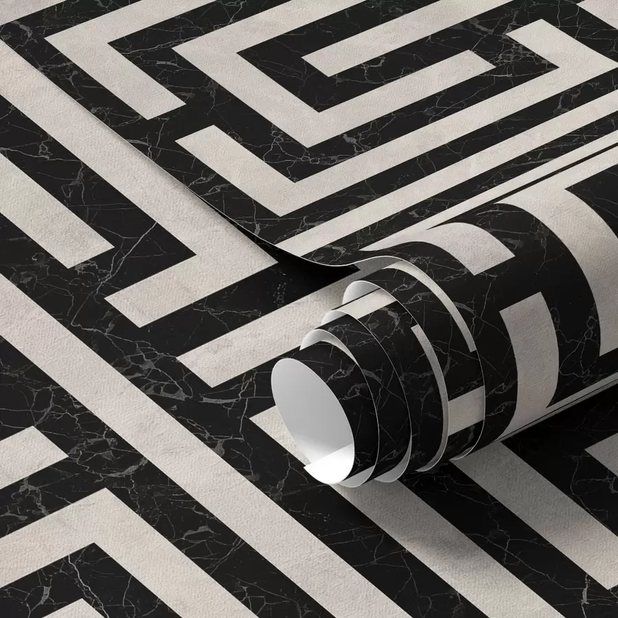 fototapet Model geometric alb-negru în formă de labirint a01073
