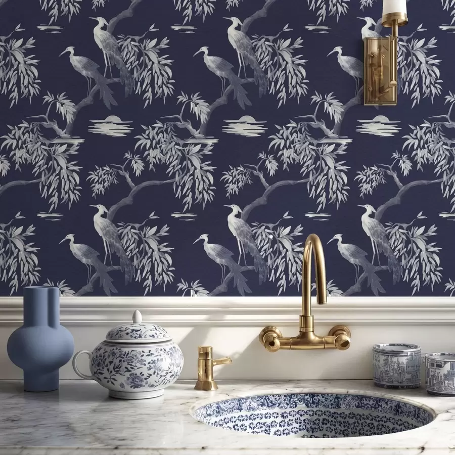 fototapet Păsări pe ramură pe fundal albastru închis a01116v1