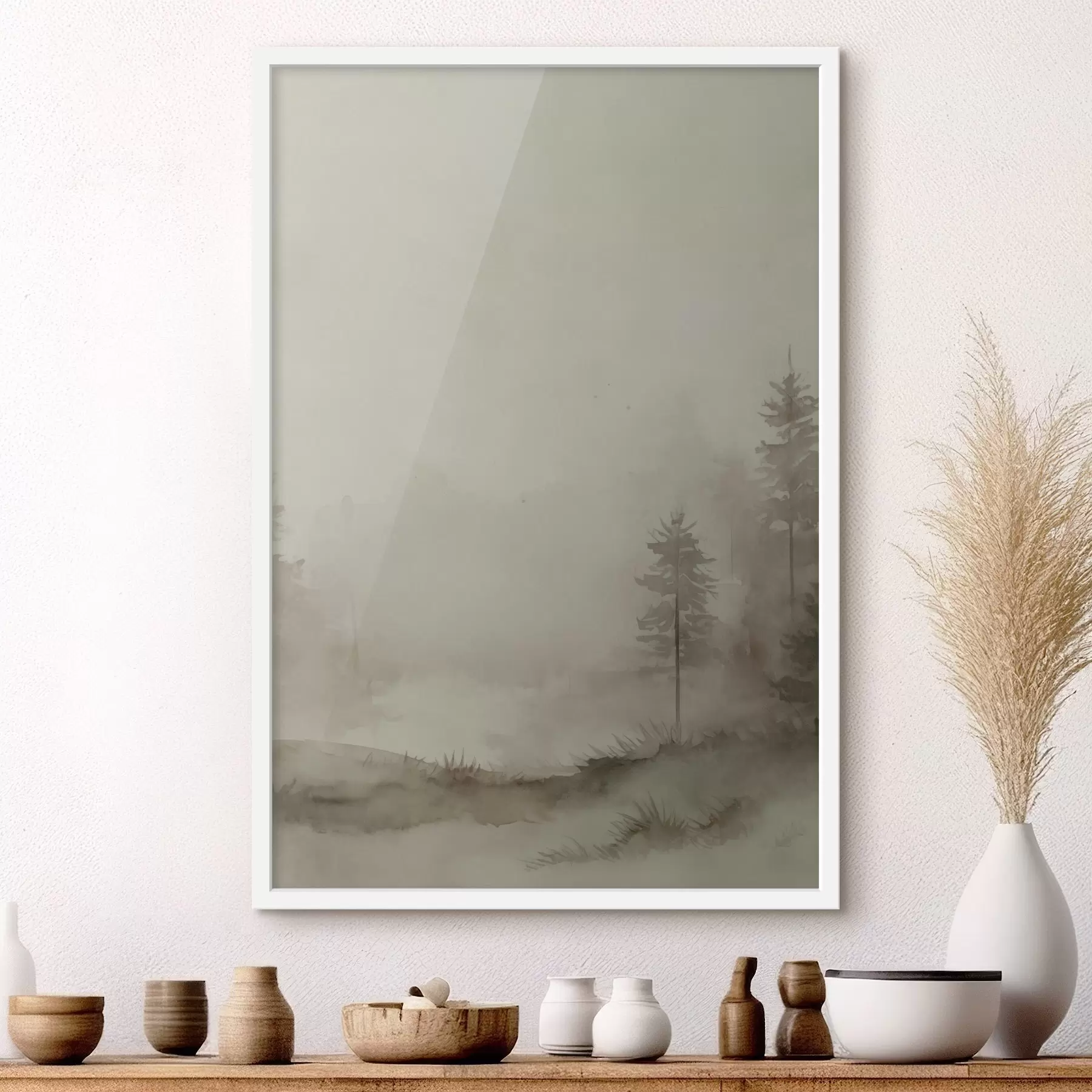 fototapet Pădure de conifere, imitație acuarelă f47997