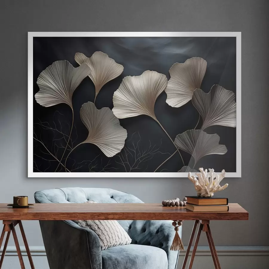 fototapet Frunze de ginkgo pe fond întunecat f48008