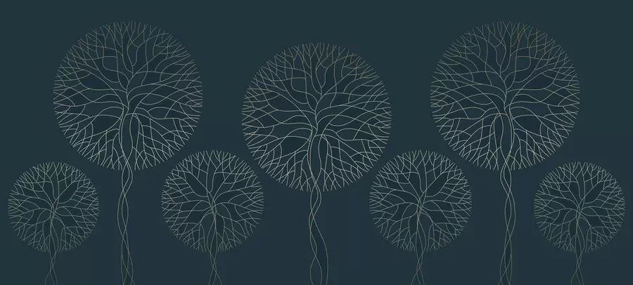 fototapet Copaci liniari fantastici cu coroane luxuriante în nuanțe elegante de smarald închis w05213