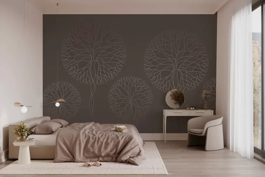 fototapet Copaci liniari fantastici cu coroane luxuriante în nuanțe elegante de mocha w05213v1