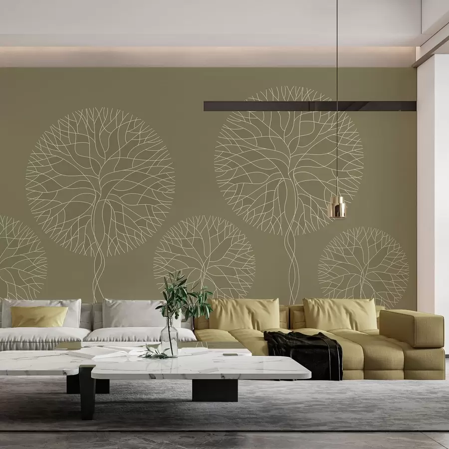 fototapet Copaci liniari fantastici cu coroane luxuriante în nuanțe de kaki w05213v7