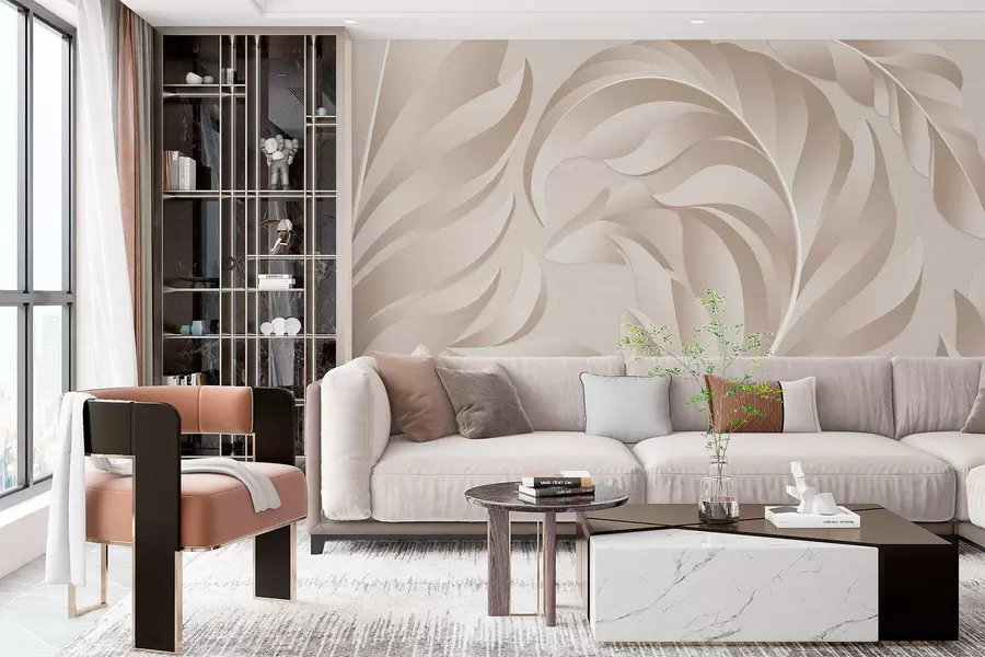 fototapet pene mari texturate în nuanțe de bej și pudră w05231